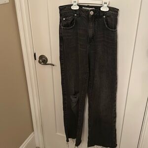 Garage denim wide leg grey jeans with ripped knee, size 0/24